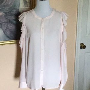 Lauren Conrad Mauve chalk cold shoulder long sleeve blouse